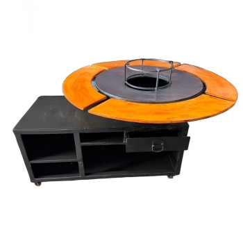 Gratar cu plita rotunda 850 mm, H 980 mm cu blat de lemn