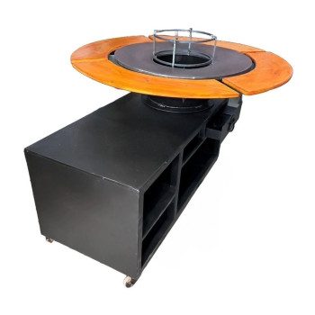 Gratar cu plita rotunda 850 mm, H 980 mm cu blat de lemn