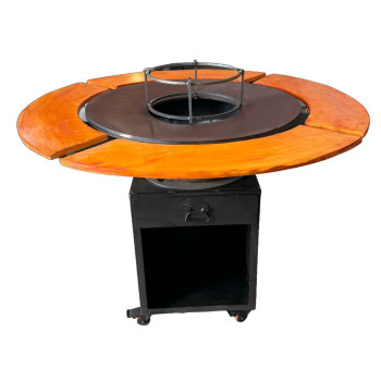 Gratar cu plita rotunda 850 mm, H 980 mm cu blat de lemn