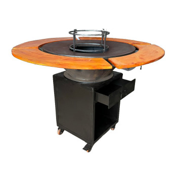 Gratar cu plita rotunda 850 mm, H 980 mm cu blat de lemn